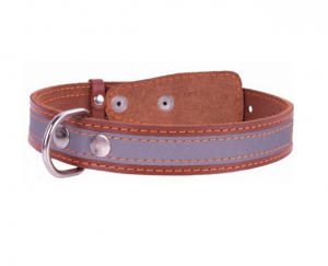Collar kožený reflexný obojok brown