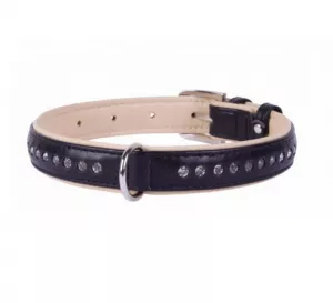 COLLAR Brilliance kožený obojok s kryštáľmi Black