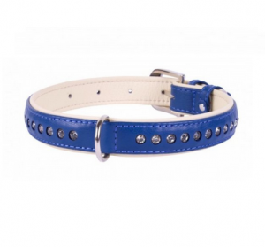 COLLAR Brilliance kožený obojok s kryštáľmi Blue
