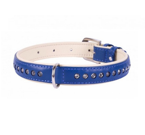 COLLAR Brilliance kožený obojok s kryštáľmi Blue