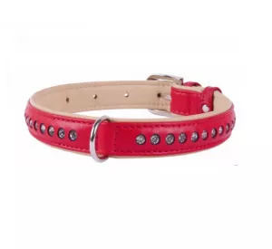 COLLAR Brilliance kožený obojok s kryštáľmi Red