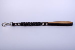 Kožené prepletané vychádzkové vodítko čierne 50cm