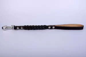 Kožené prepletané vychádzkové vodítko čierne 50cm