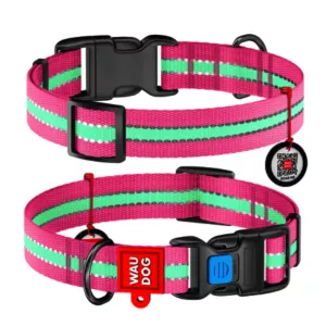 WAU DOG obojok nylonový Glow ružový QR