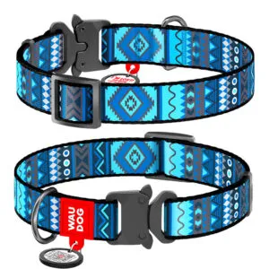 WAUDOG obojok nylonový Ethno Blue QR Fastex (37-58cm/2,5cm)