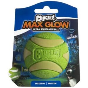 Chuckit! Max Glow Ultra Squeaker Ball svietiaca pískacia loptička – Medium 6,5 cm