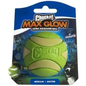 Chuckit! Max Glow Ultra Squeaker Ball svietiaca pískacia loptička – Medium 6,5 cm