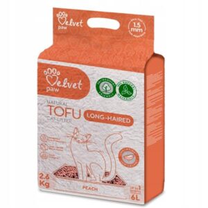 Podstielka pre dlhostrsté mačky Velvet Paw Tofu s broskyňovou esenciou 6 l